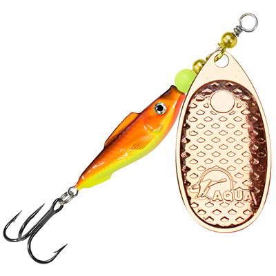 Блесна AQUA FISH COMET-4, вес - 20,0g, лепесток №4 (медь), цвет тела 05 (желто-оранжевый флюр, медь)