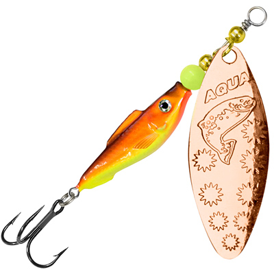 Блесна AQUA FISH LONG EXTRA-3, вес - 20,0g, лепесток №3 (медь), цвет тела 05 (желто-оранжевый флюр, медь)