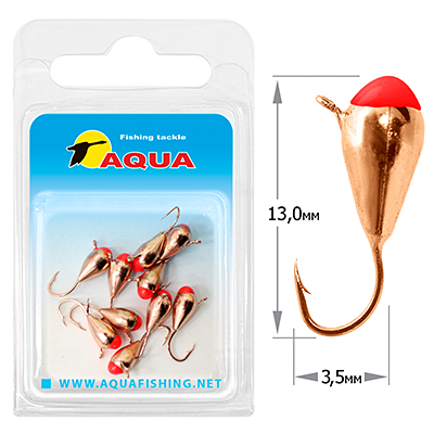 Мормышка вольфрамовая AQUA «Капля с ушком и красной каплей» (10 штук в упаковке), d3,2, медь