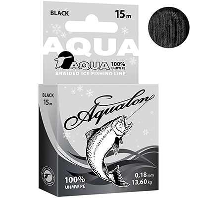Плетеный шнур AQUA Aqualon Black зимний 0,18mm 15m, цвет - черный, test - 13,60kg