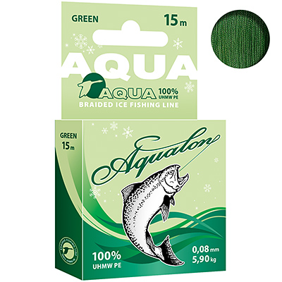 Плетеный шнур AQUA Aqualon Dark-Green зимний 0,08mm 15m, цвет - темно-зеленый, test - 5,90kg
