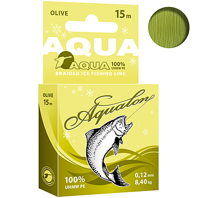 Плетеный шнур AQUA Aqualon Olive зимний 0,12mm 15m, цвет - оливковый, test - 8,40kg