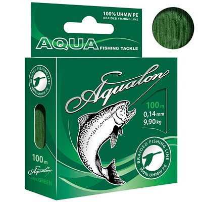 Плетеный шнур AQUA Aqualon Dark-Green 0,14mm 100m, цвет - темно-зеленый, test - 9,90kg
