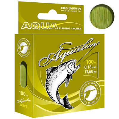 Плетеный шнур AQUA Aqualon Olive 0,18mm 100m, цвет - оливковый, test - 13,60kg