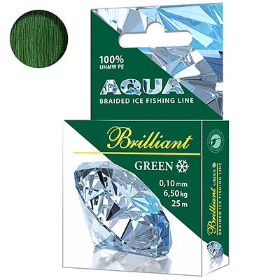 Плетеный шнур AQUA Green Brilliant зимний 0,10mm 25m, цвет - темно-зеленый, test - 6,50kg