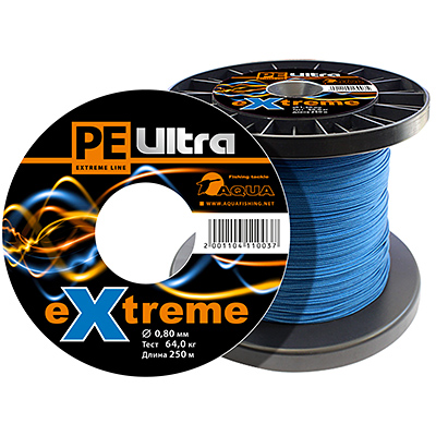 Плетеный шнур AQUA PE ULTRA EXTREME 0,80mm (цвет синий) 250m, test - 64,00kg
