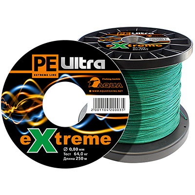 Плетеный шнур AQUA PE ULTRA EXTREME 0,80mm (цвет зеленый) 250m, test - 64,00kg