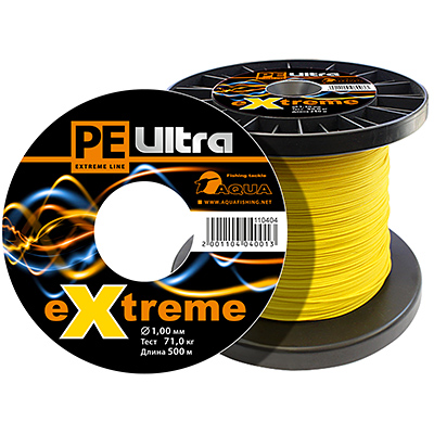 Плетеный шнур AQUA PE ULTRA EXTREME 1,00mm (цвет желтый) 500m