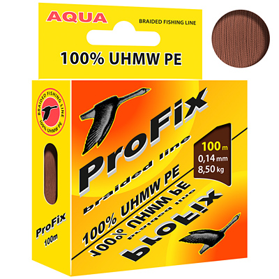 Плетеный шнур AQUA ProFix Brown 0,14mm 100m, цвет - коричневый, test - 8,50kg