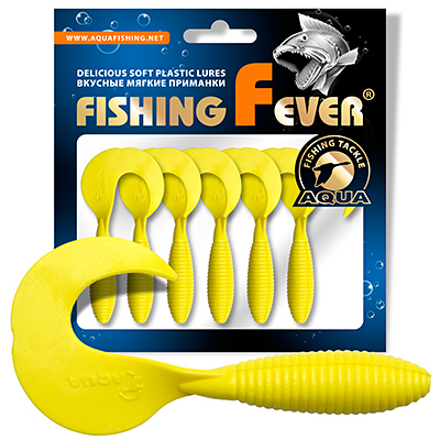 Твистер AQUA FishingFever ARGO, длина - 6,0cm, вес - 2,0g, упаковка 6 шт, цвет 010 (желтый)