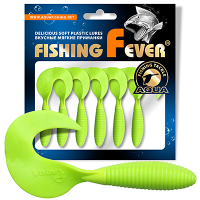 Твистер AQUA FishingFever ARGO, длина - 6,0cm, вес - 2,0g, упаковка 6 шт, цвет 011 (зеленоватый лимонник)