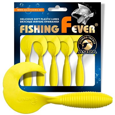 Твистер AQUA FishingFever ARGO, длина - 8,0cm, вес - 4,9g, упаковка 5 шт, цвет 010 (желтый)
