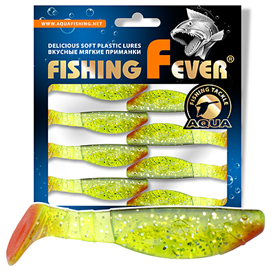 Риппер для рыбалки AQUA FishingFever FLAT, длина - 6,5cm, вес - 4,6g, упаковка 8 шт, цвет 067 (прозрачно-зеленый с блестками)