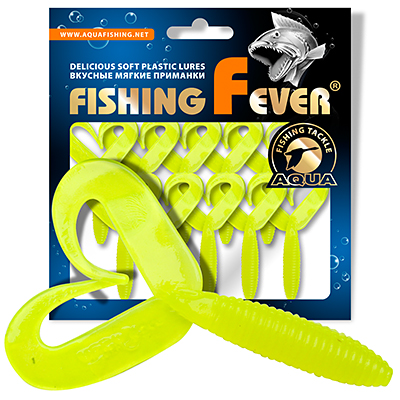 Твистер AQUA FishingFever TWIX, длина - 4,5cm, вес - 1,0g, упаковка 10 шт, цвет 018 (желтый перламутр)