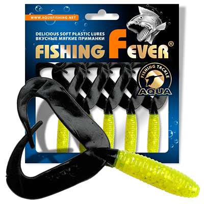 Твистер AQUA FishingFever TWIX, длина - 8,5cm, вес - 4,8g, упаковка 5 шт, цвет 067 (желто-черный)