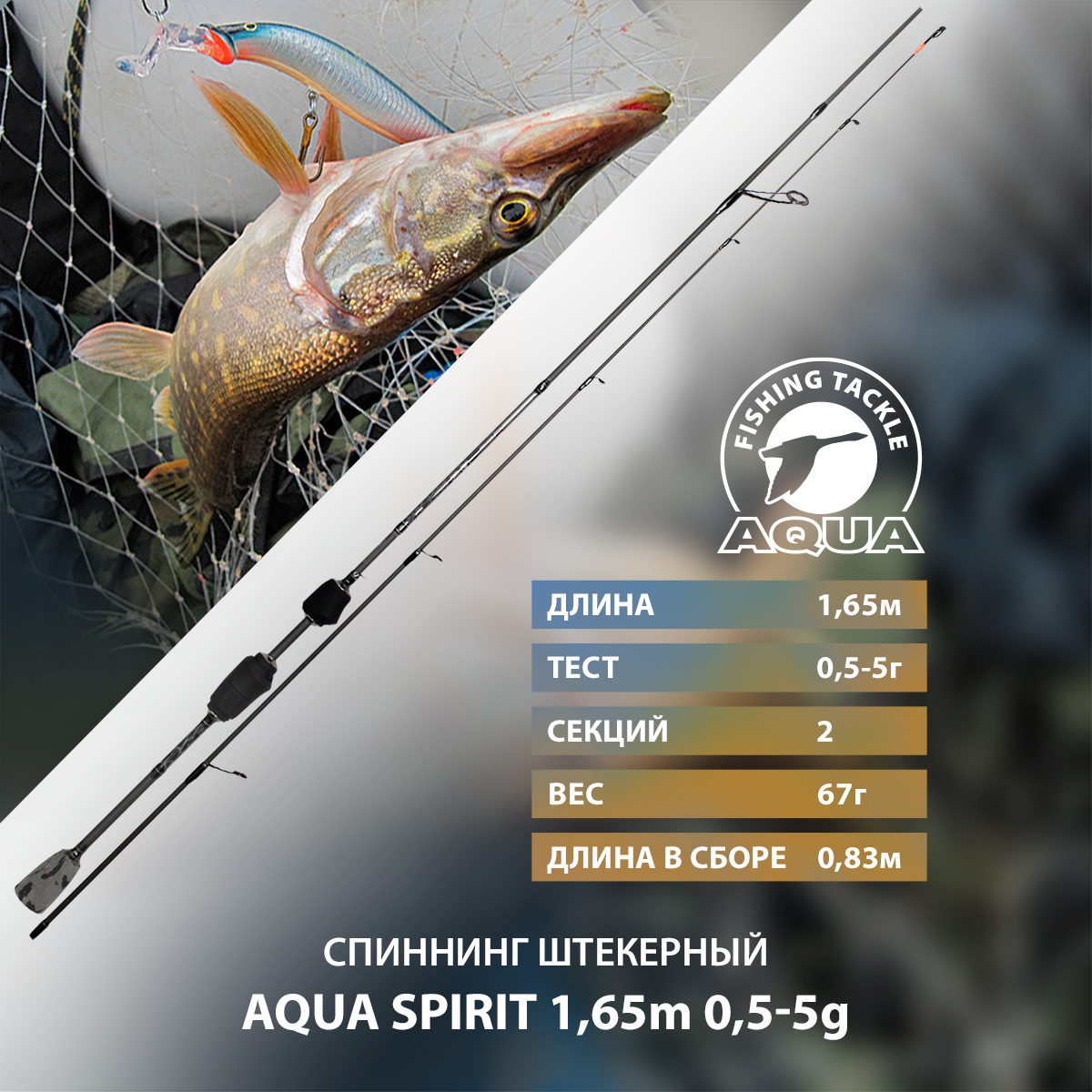 Спиннинг штекерный AQUA SPIRIT 1,65m 0,5-5g