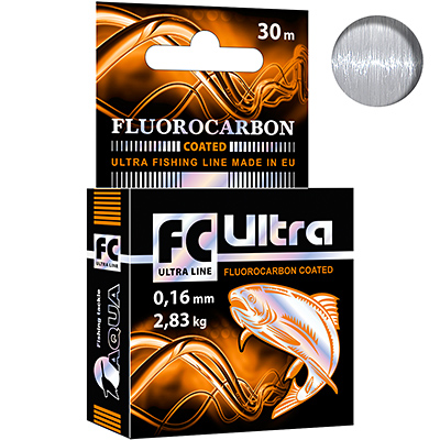 Леска зимняя AQUA FC ULTRA Fluorocarbon Coated 0,16mm 30m, цвет - прозрачный, test - 2,83kg