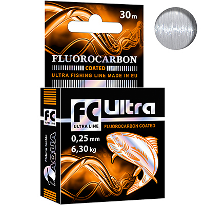 Леска зимняя AQUA FC ULTRA Fluorocarbon Coated 0,25mm 30m, цвет - прозрачный, test - 6,30kg