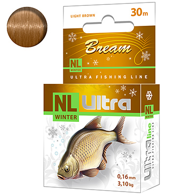 Леска зимняя AQUA NL ULTRA BREAM (Лещ) 30m 0,16mm, цвет - светло-коричневый, test - 3,10kg
