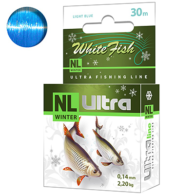 Леска зимняя AQUA NL ULTRA WHITE FISH (Белая рыба) 30m 0,14mm, цвет - светло-голубой, test - 2,20kg