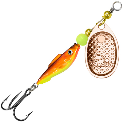Блесна AQUA FISH COMET-2, вес - 9,0g, лепесток №2 (медь), цвет тела 05 (желто-оранжевый флюр, медь)