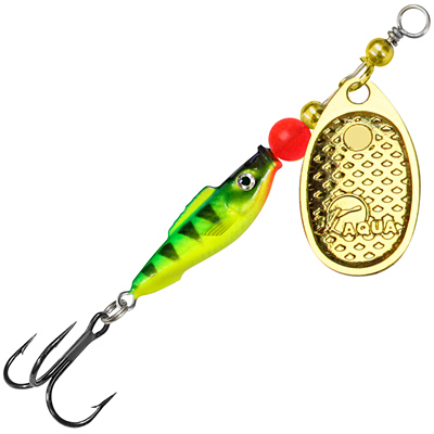 Блесна AQUA FISH COMET-2, вес - 9,0g, лепесток №2 (золото), цвет тела 62 (флуоресцентный окунь)