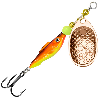 Блесна AQUA FISH COMET-3, вес - 12,0g, лепесток №3 (медь), цвет тела 05 (желто-оранжевый флюр, медь)