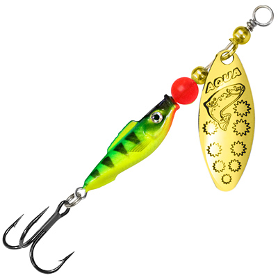 Блесна AQUA FISH LONG EXTRA-1, вес - 9,0g, лепесток №1 (золото), цвет тела 62 (флуоресцентный окунь, золото)