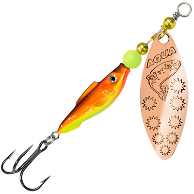 Блесна AQUA FISH LONG EXTRA-2, вес - 12,0g, лепесток №2 (медь), цвет тела 05 (желто-оранжевый флюр, медь)
