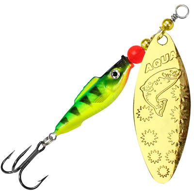 Блесна AQUA FISH LONG EXTRA-3, вес - 20,0g, лепесток №3 (золото), цвет тела 62 (флуоресцентный окунь, золото)