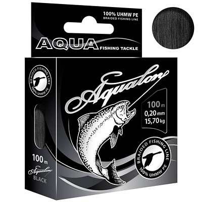 Плетеный шнур AQUA Aqualon Black 0,20mm 100m, цвет - черный, test - 15,70kg