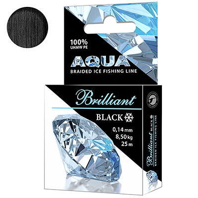 Плетеный шнур AQUA Black Brilliant зимний 0,14mm 25m, цвет - черный, test - 8,50kg