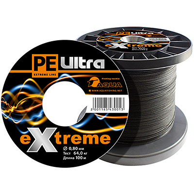 Плетеный шнур AQUA PE ULTRA EXTREME 0,80mm (цвет черный) 100m, test - 64,00kg