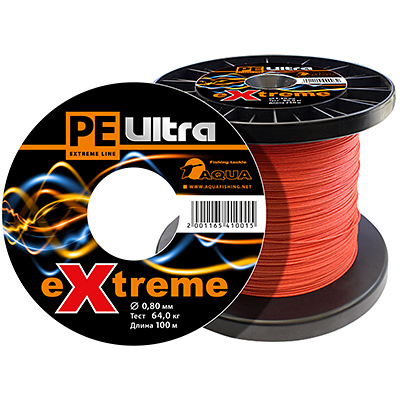 Плетеный шнур AQUA PE ULTRA EXTREME 0,80mm (цвет красный) 100m, test - 64,00kg