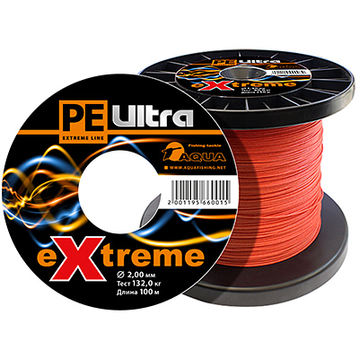 Плетеный шнур AQUA PE ULTRA EXTREME 2,00mm (цвет красный) 100m