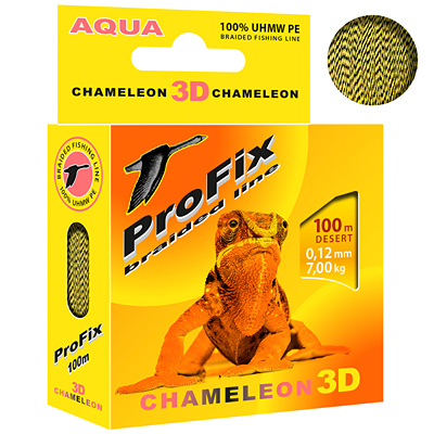 Плетеный шнур AQUA ProFix Chameleon 3D Desert 0,12mm 100m, цвет - Desert, test - 7,00kg