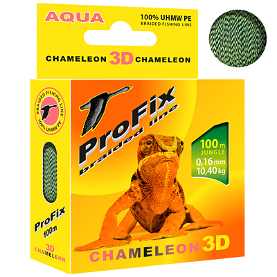 Плетеный шнур AQUA ProFix Chameleon 3D Jungle 0,16mm 100m, цвет - Jungle, test - 10,40kg