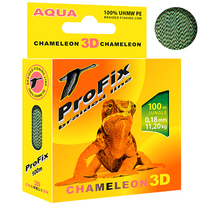 Плетеный шнур AQUA ProFix Chameleon 3D Jungle 0,18mm 100m, цвет - Jungle, test - 11,20kg