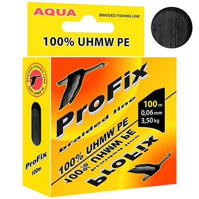 Плетеный шнур AQUA ProFix Black 0,06mm 100m, цвет - черный, test - 3,50kg