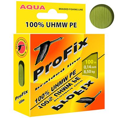 Плетеный шнур AQUA ProFix Olive 0,14mm 100m, цвет - оливковый, test - 8,50kg