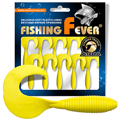 Твистер AQUA FishingFever ARGO, длина - 4,5cm, вес - 1,0g, упаковка 10 шт, цвет 010 (желтый)