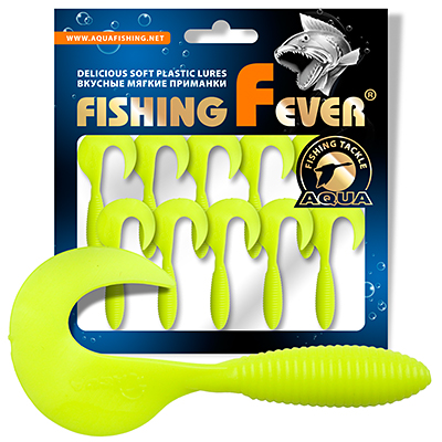 Твистер AQUA FishingFever ARGO, длина - 4,5cm, вес - 1,0g, упаковка 10 шт, цвет 018 (желтый лимоник)