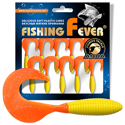 Твистер AQUA FishingFever ARGO, длина - 4,5cm, вес - 1,0g, упаковка 10 шт, цвет 169 (желто-оранжевый)