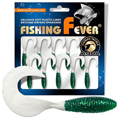 Твистер AQUA FishingFever ARGO, длина - 4,5cm, вес - 1,0g, упаковка 10 шт, цвет WH02 (зелено-белый)