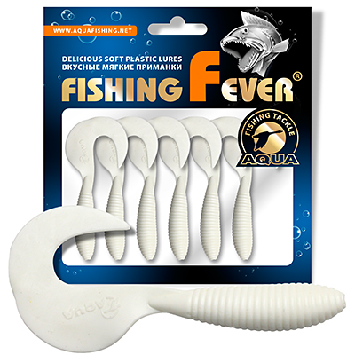 Твистер AQUA FishingFever ARGO, длина - 6,0cm, вес - 2,0g, упаковка 6 шт, цвет 001 (белый)