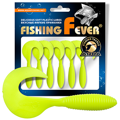 Твистер AQUA FishingFever ARGO, длина - 6,0cm, вес - 2,0g, упаковка 6 шт, цвет 018 (желтый лимонник)