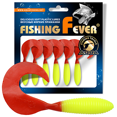 Твистер AQUA FishingFever ARGO, длина - 6,0cm, вес - 2,0g, упаковка 6 шт, цвет 097 (желто-красный)