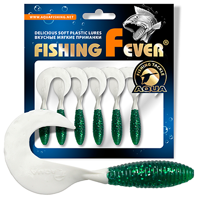 Твистер AQUA FishingFever ARGO, длина - 6,0cm, вес - 2,0g, упаковка 6 шт, цвет WH02 (зелено-белый)