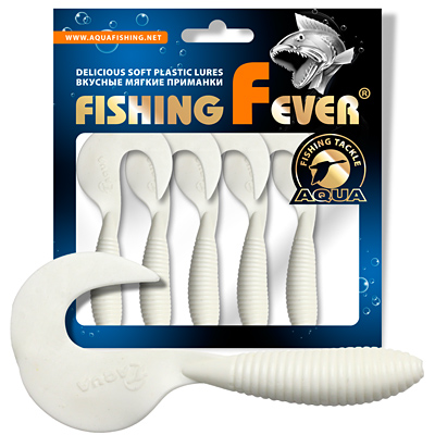 Твистер AQUA FishingFever ARGO, длина - 8,0cm, вес - 4,9g, упаковка 5 шт, цвет 001 (белый)
