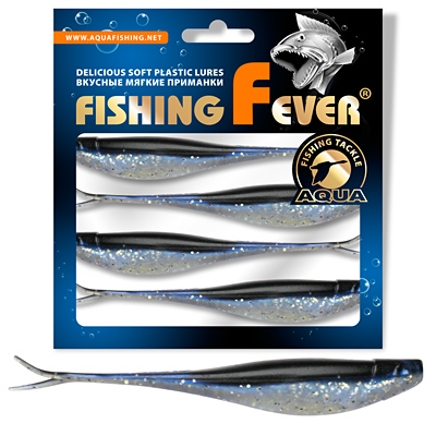 Риппер для дроп-шота AQUA FishingFever BOSS, длина - 12,0cm, вес - 8,5g, упаковка 4 шт, цвет 044 (перламутрово-черный  с блестками)